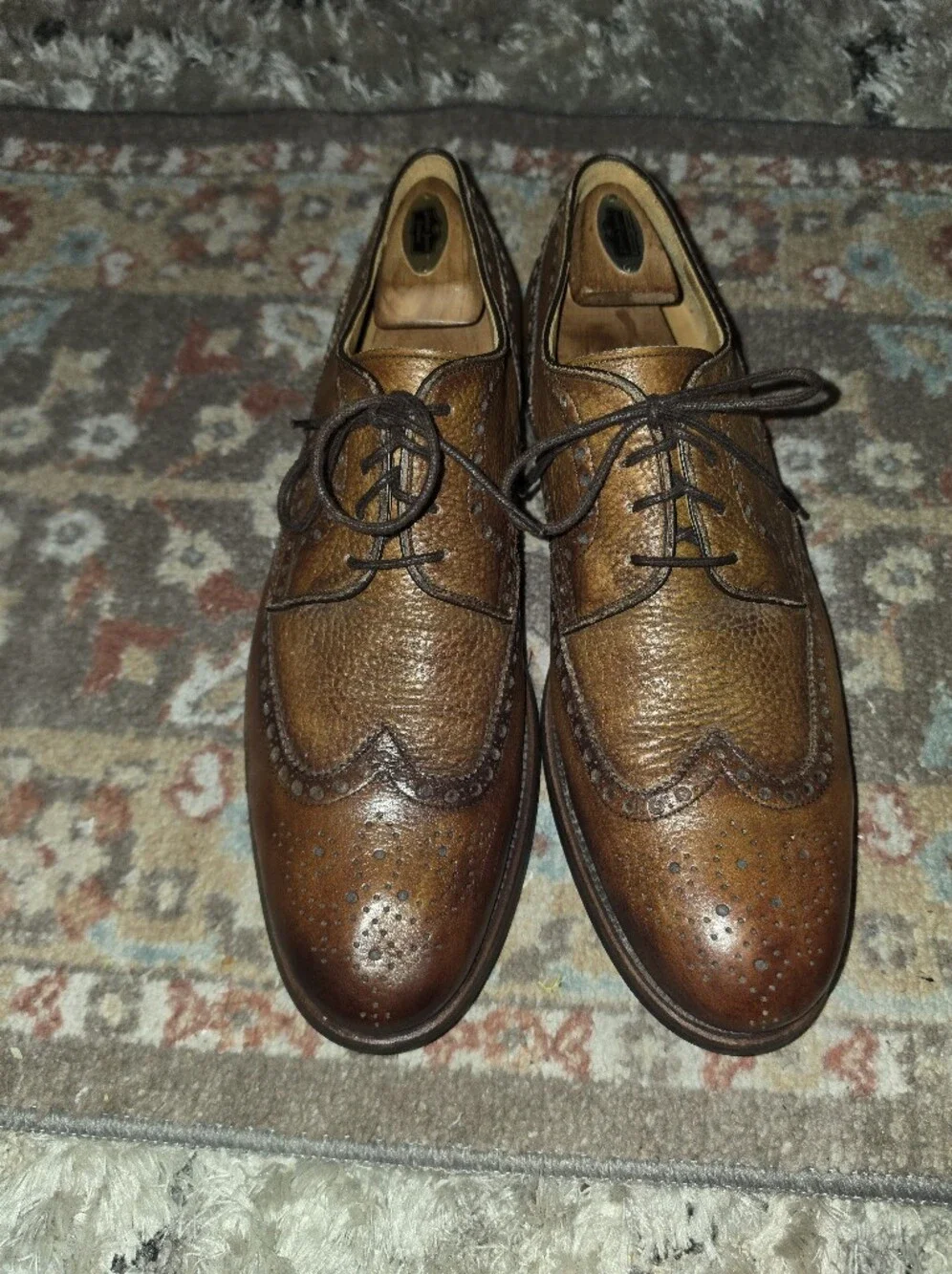 MAGNANNI Wingtips Gorgeous Burnished Brown Leather Size 13 Super Nice Pre-owned!